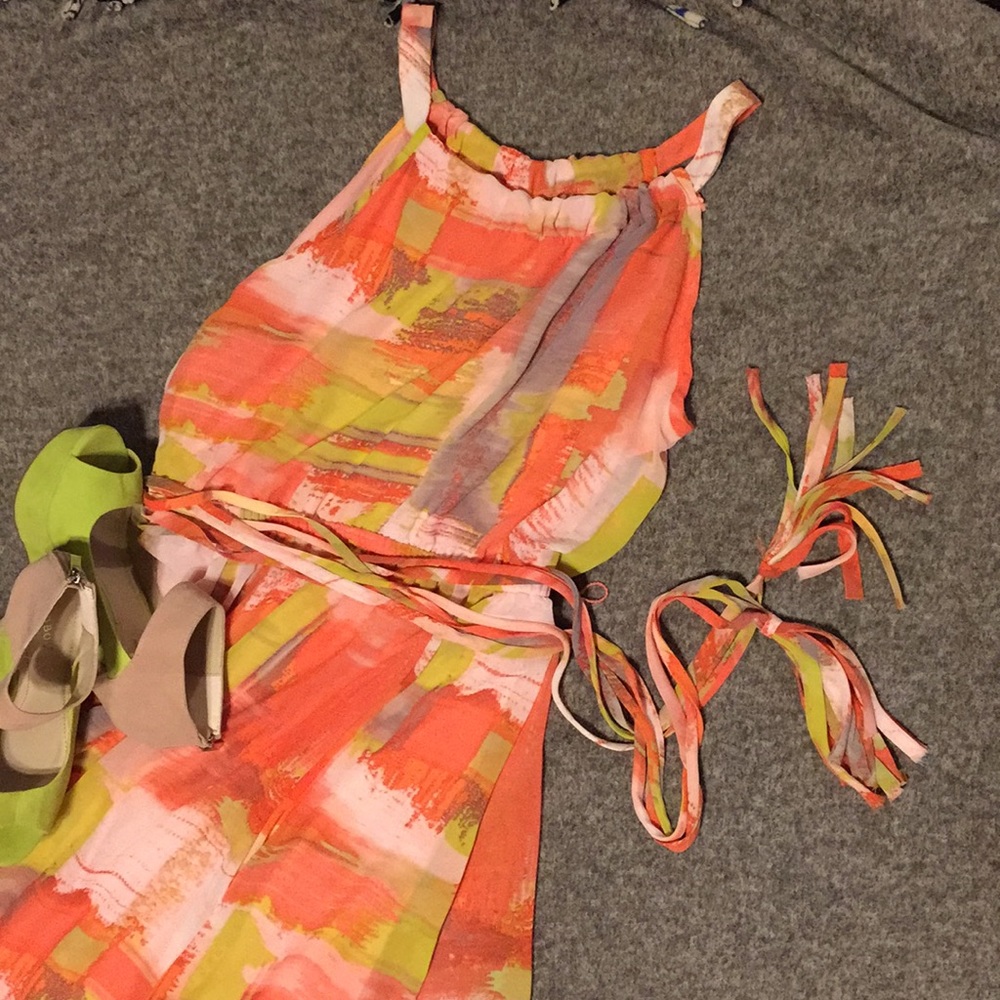 Bold watercolor hi-lo dress
